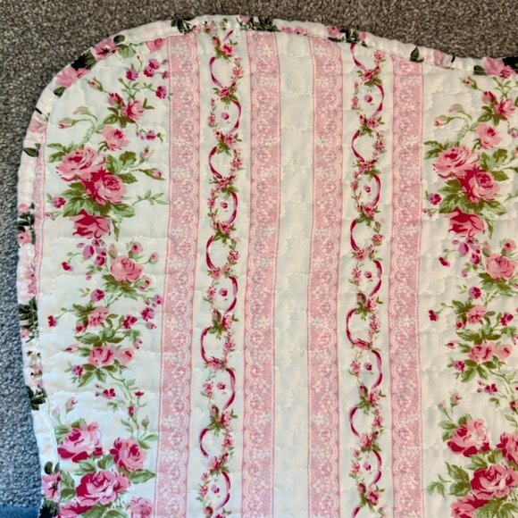 Floral Quilt Twin Full Pink Green Reversible Bedding and Pillow Sham Cottage - Picture 9 of 14